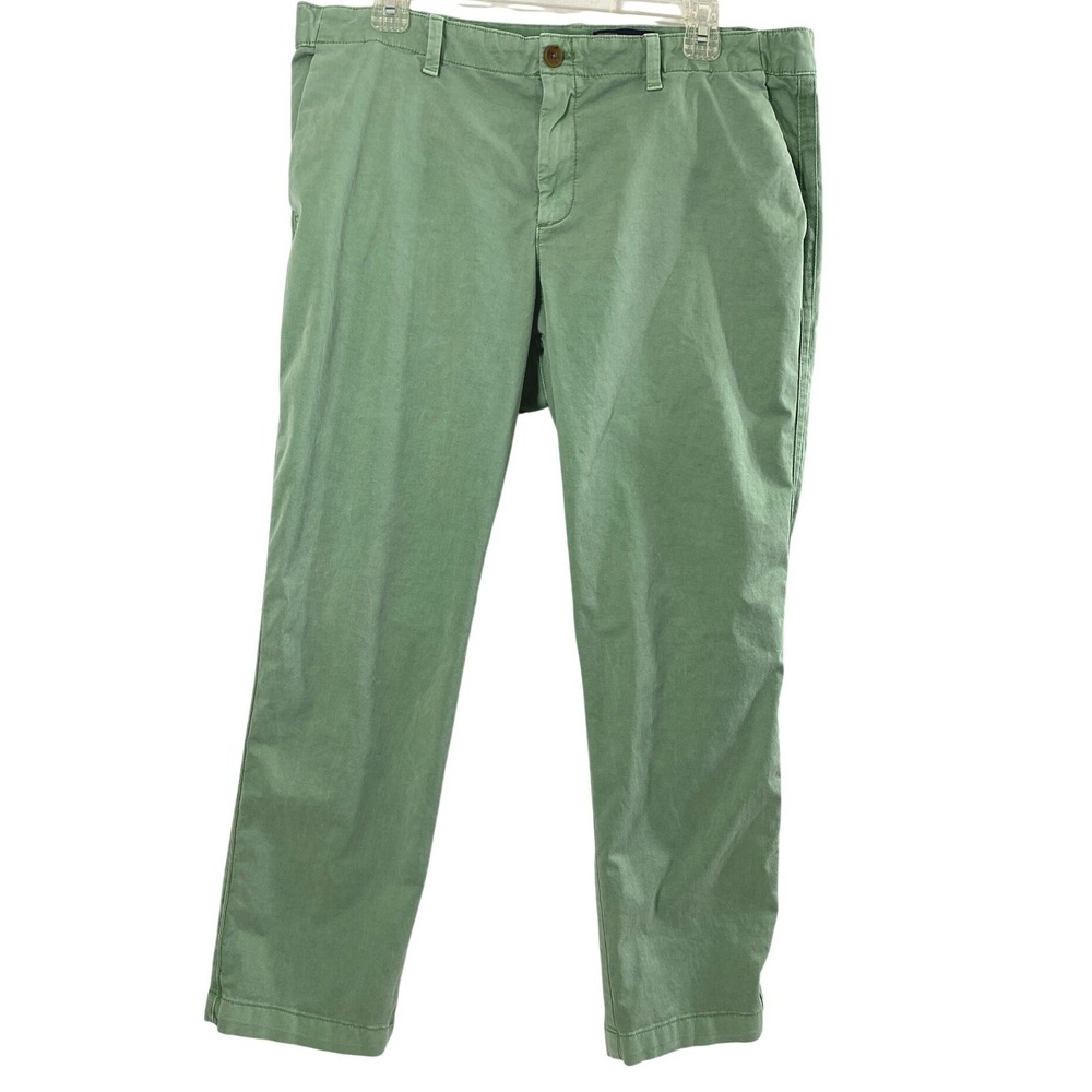 Gap Chino Pants Women 16 Green Straight Leg Mid Rise Casual Stripe Side Trousers